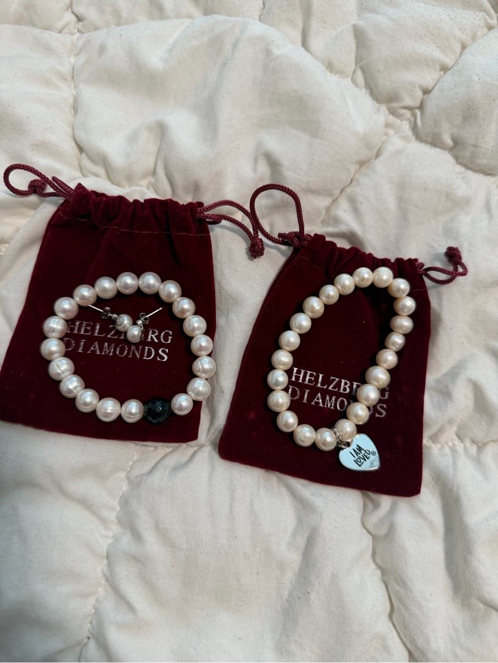 2 Helzberg Pearl bracelets & earrings